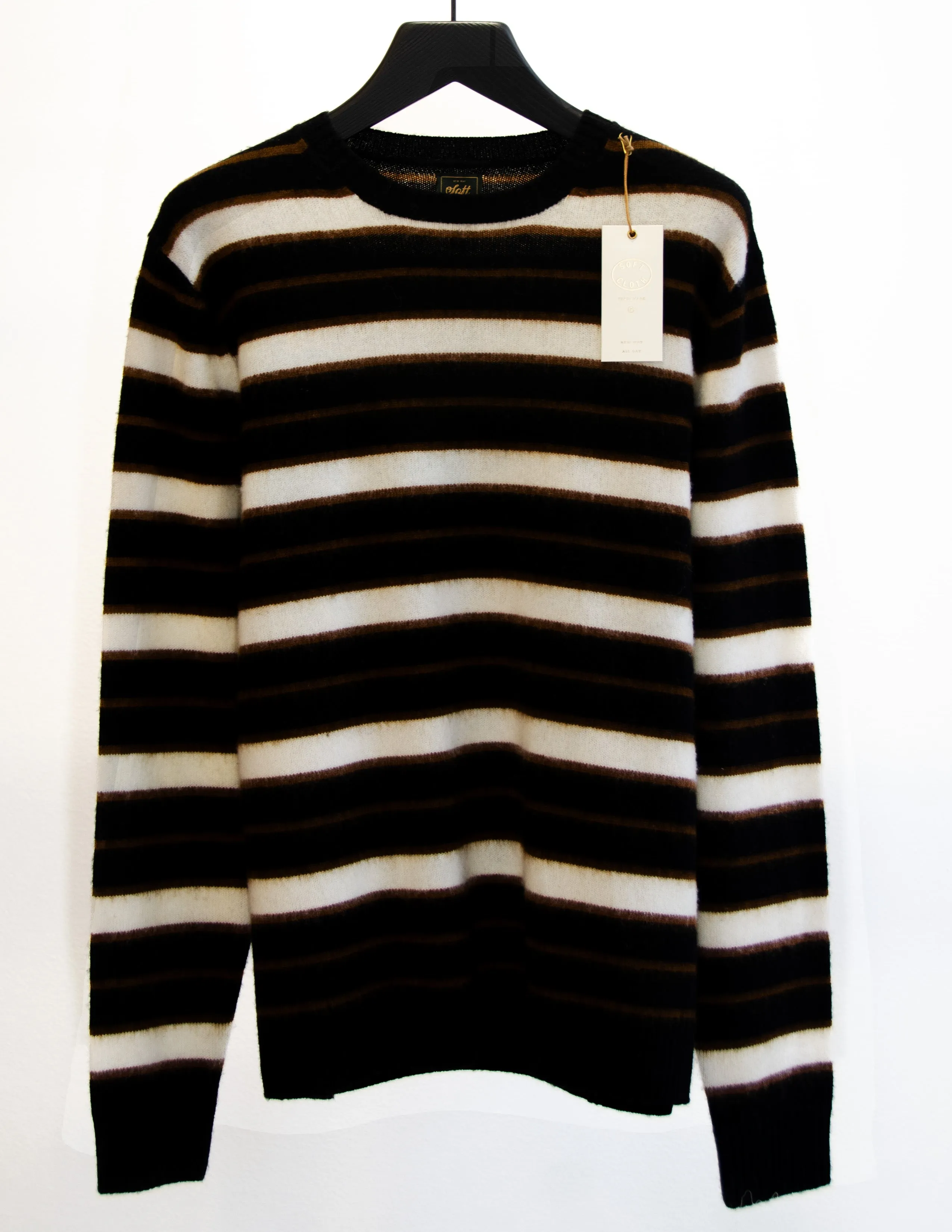 Soft Cloth Crewneck Sweater in Merino Yarn Dye Stripe - Black Mix
