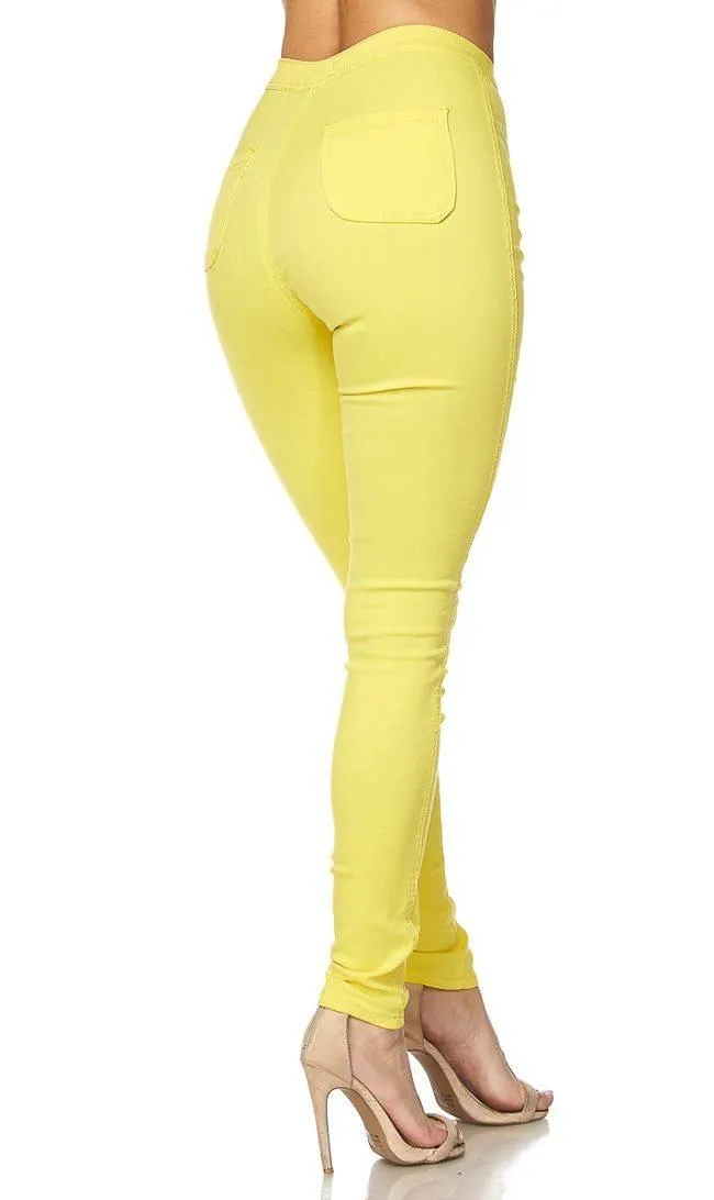 Super High Waisted Stretchy Skinny Jeans - Yellow