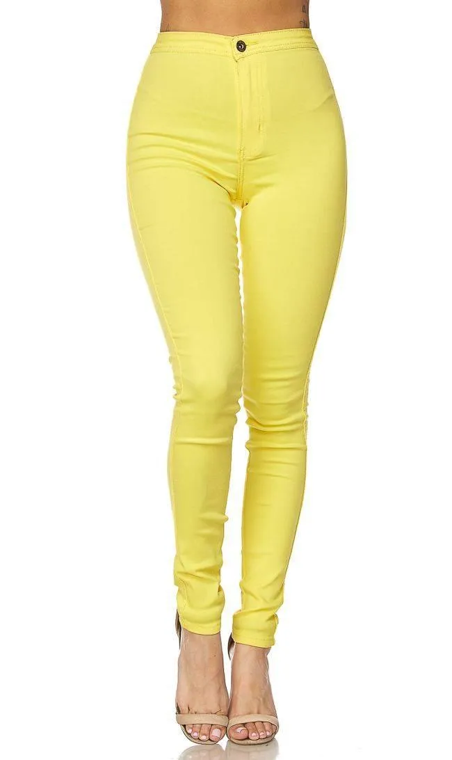 Super High Waisted Stretchy Skinny Jeans - Yellow