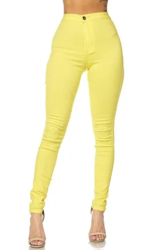 Super High Waisted Stretchy Skinny Jeans - Yellow