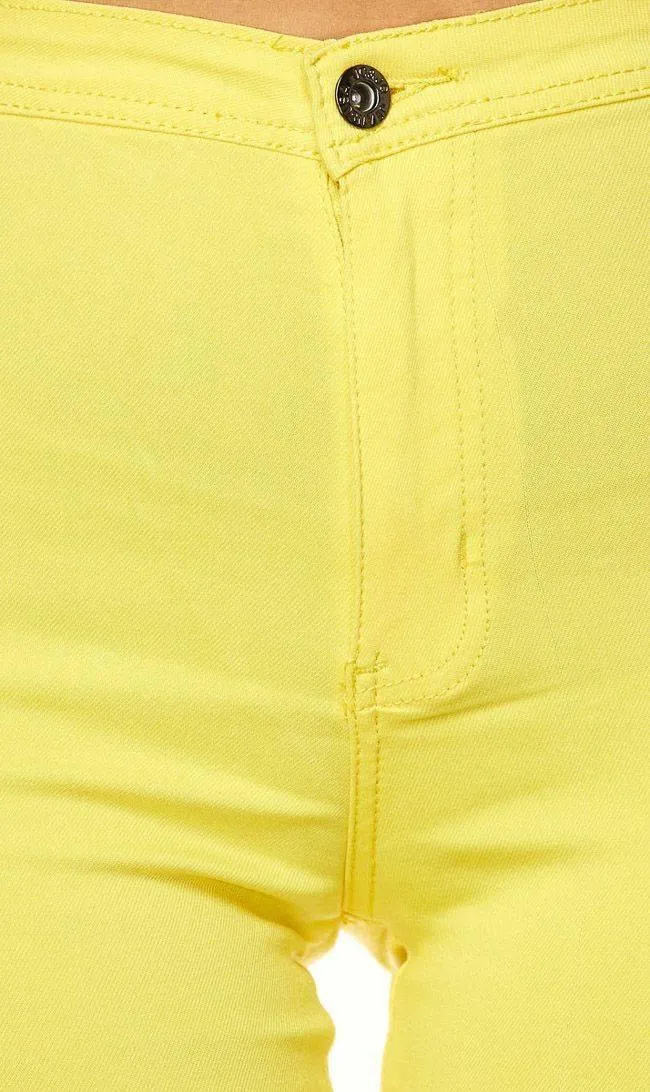 Super High Waisted Stretchy Skinny Jeans - Yellow