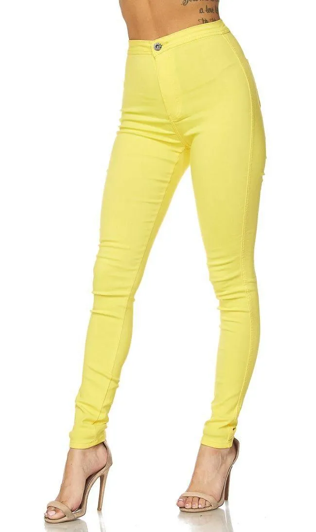 Super High Waisted Stretchy Skinny Jeans - Yellow