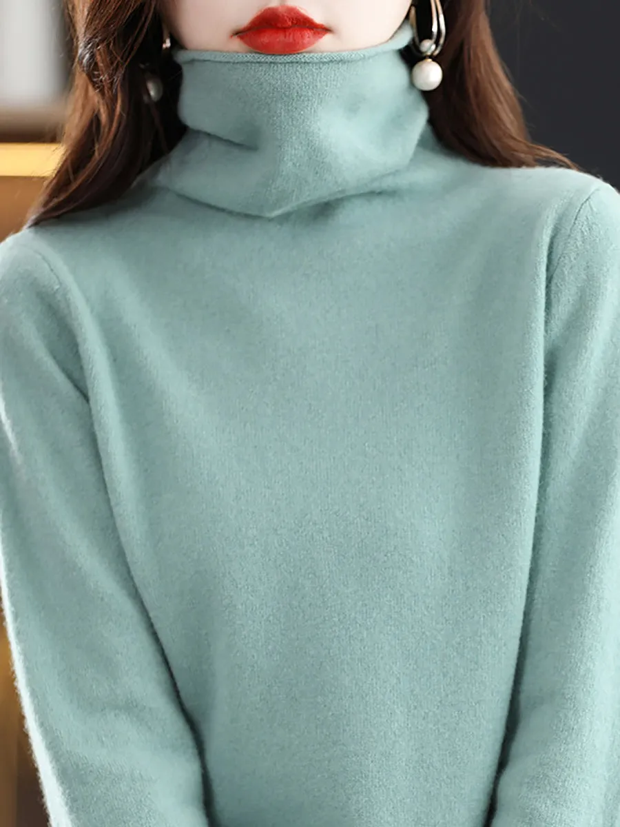 Women Autumn 100%Wool Turtleneck Soft Knit Sweater