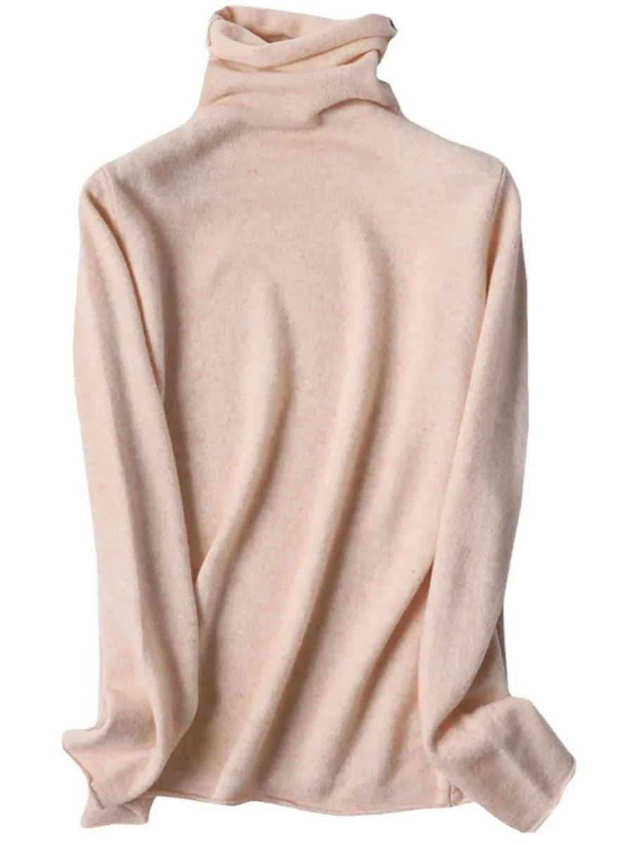 Women Autumn 100%Wool Turtleneck Soft Knit Sweater