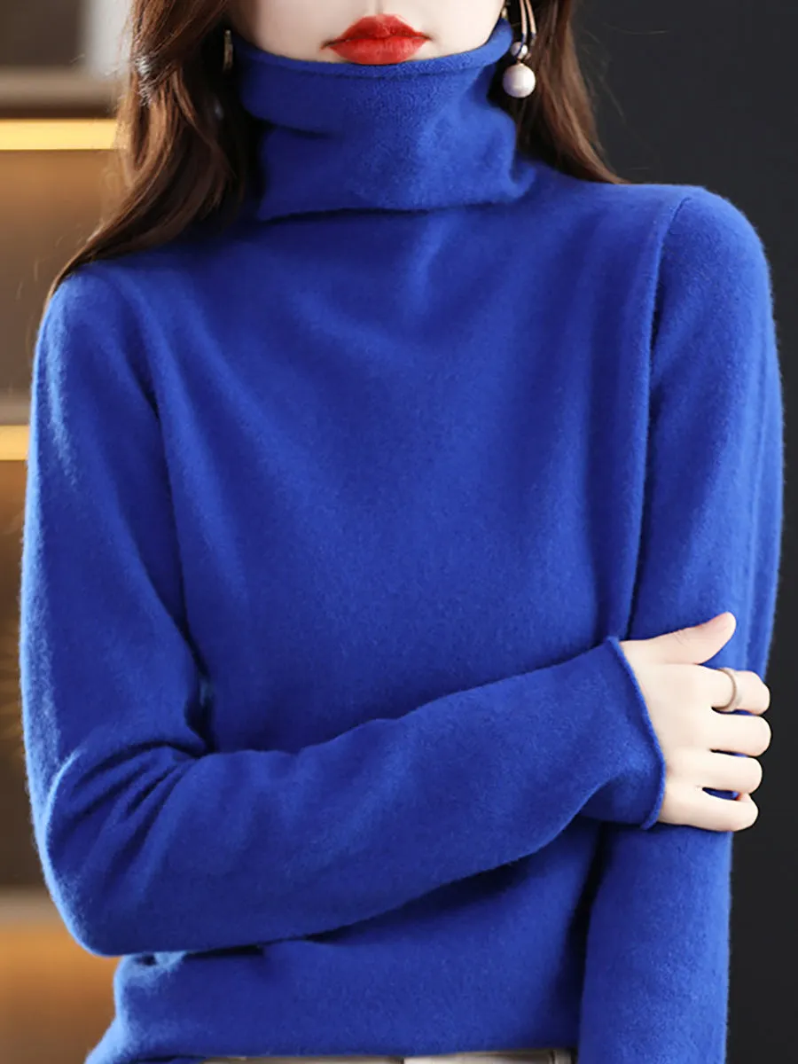 Women Autumn 100%Wool Turtleneck Soft Knit Sweater