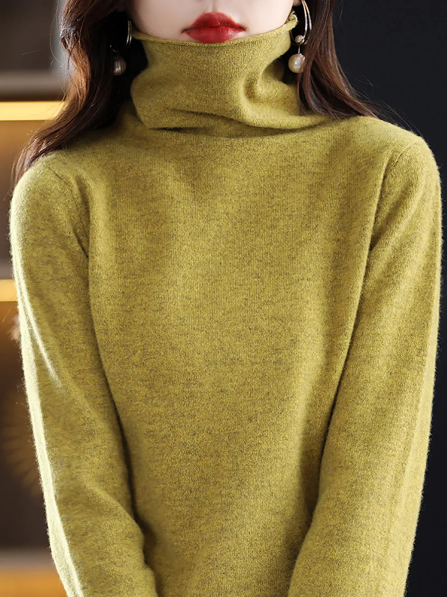 Women Autumn 100%Wool Turtleneck Soft Knit Sweater