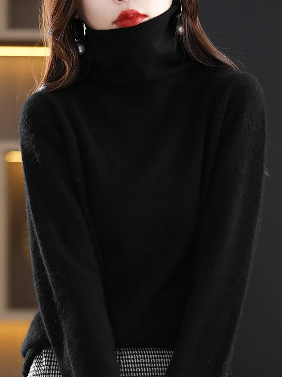 Women Autumn 100%Wool Turtleneck Soft Knit Sweater
