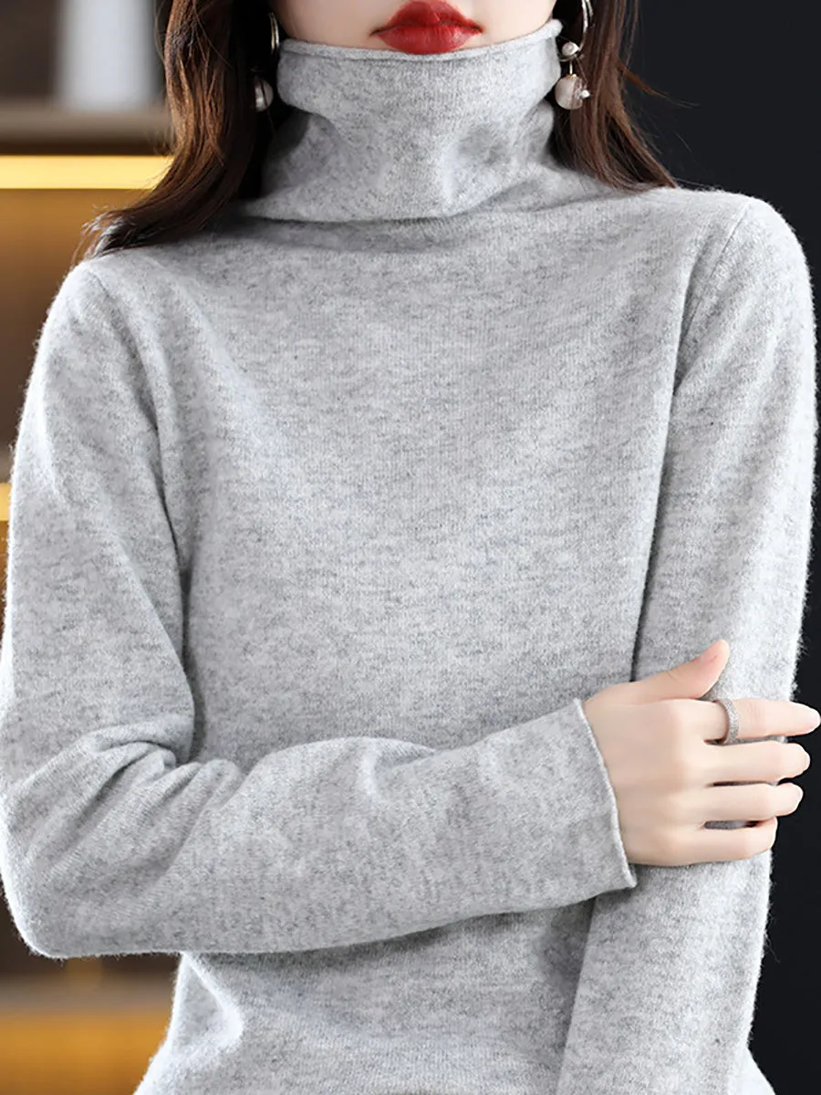 Women Autumn 100%Wool Turtleneck Soft Knit Sweater