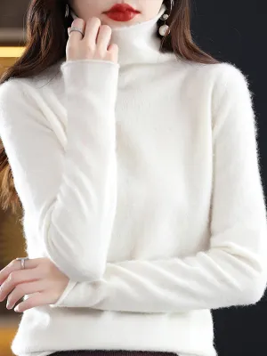Women Autumn 100%Wool Turtleneck Soft Knit Sweater