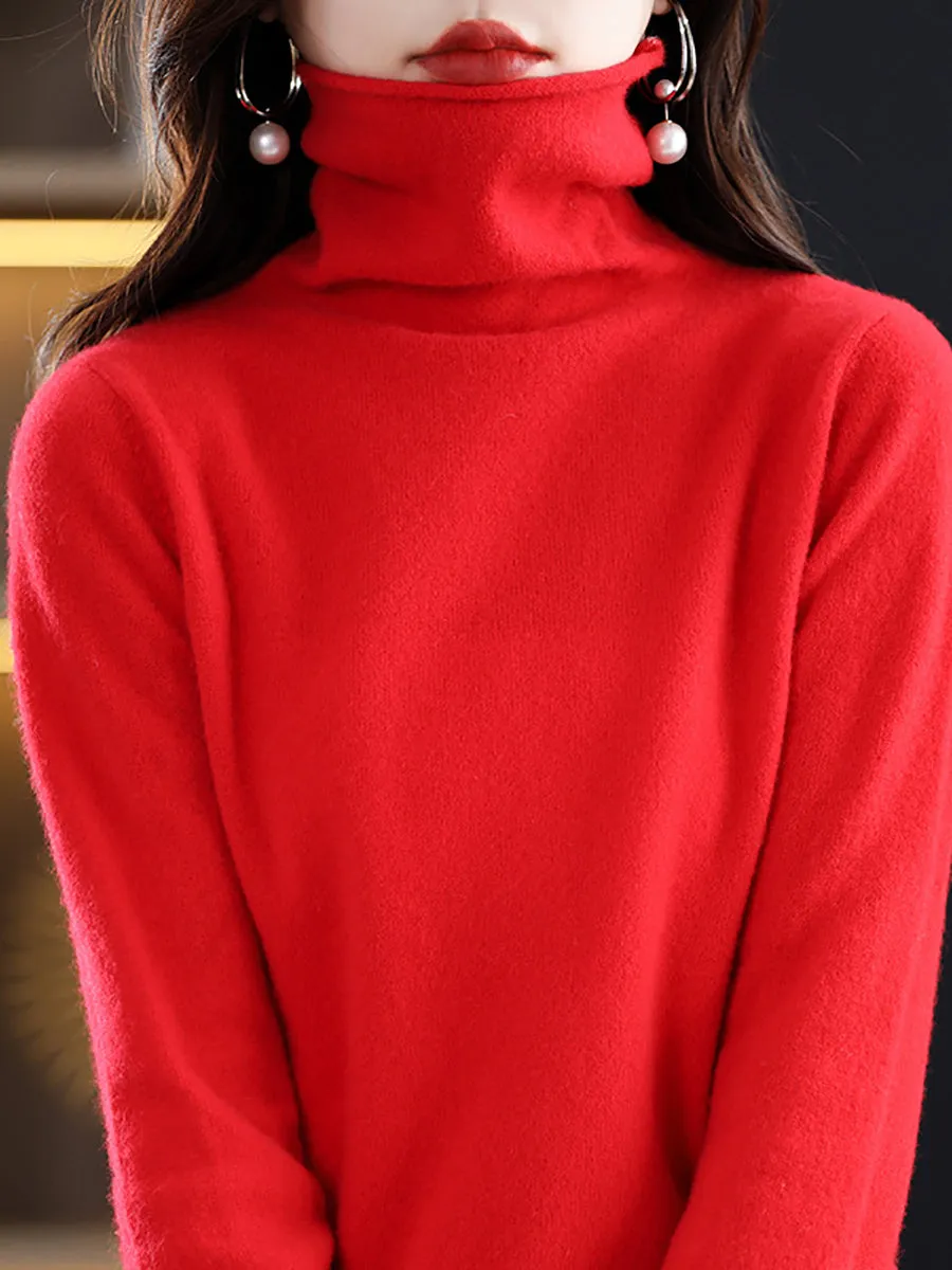 Women Autumn 100%Wool Turtleneck Soft Knit Sweater