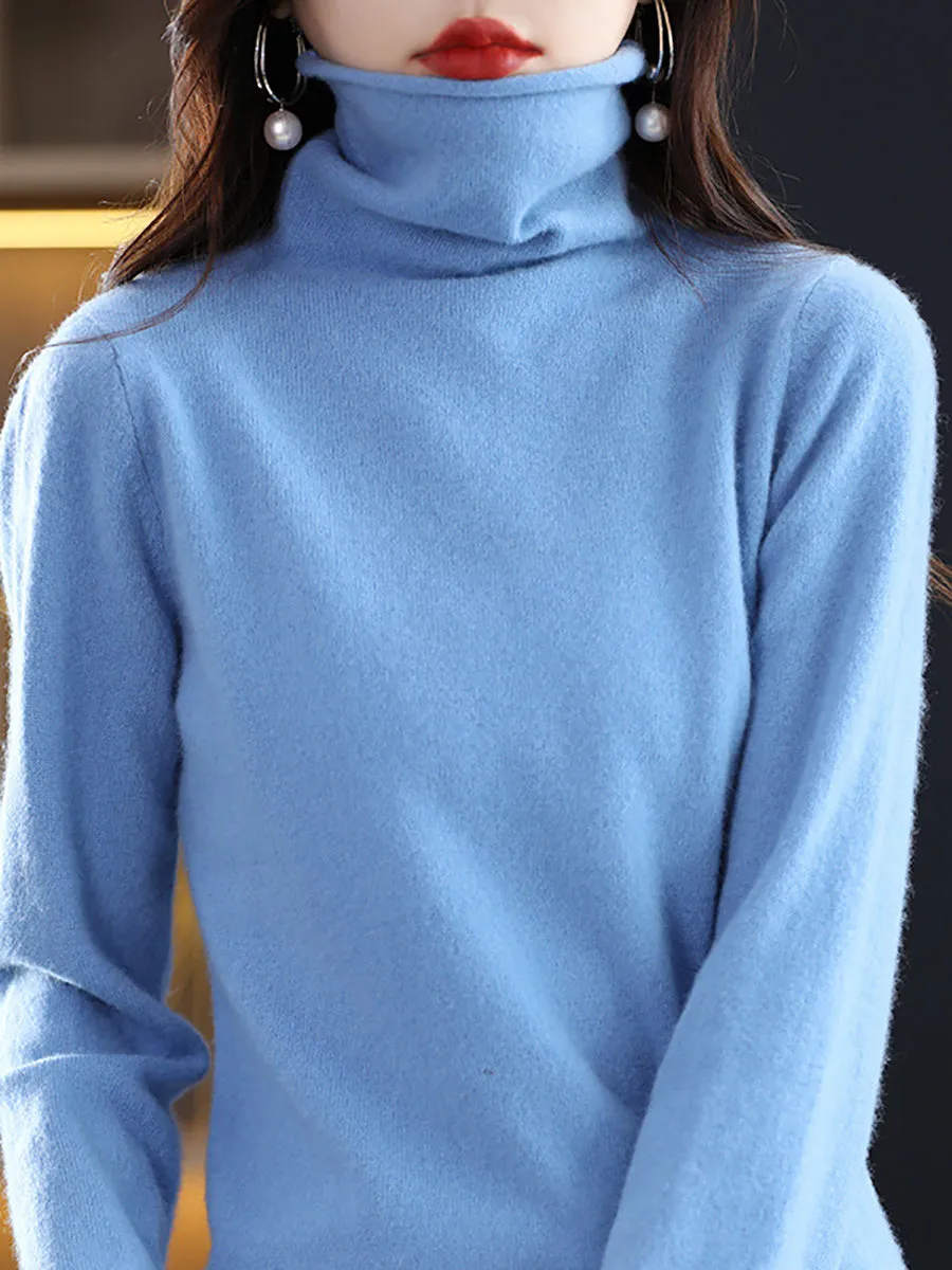 Women Autumn 100%Wool Turtleneck Soft Knit Sweater