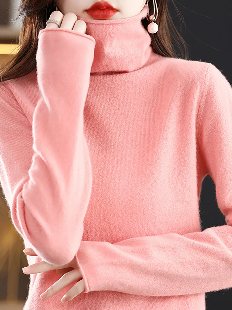 Women Autumn 100%Wool Turtleneck Soft Knit Sweater