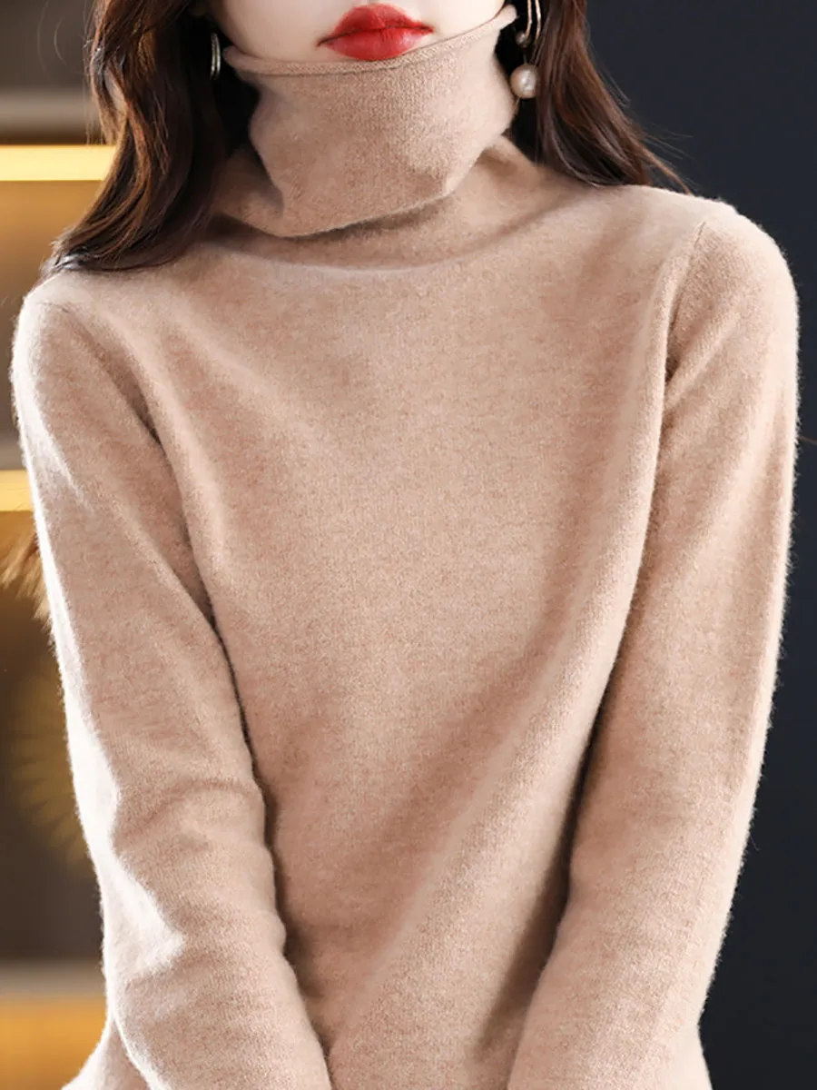Women Autumn 100%Wool Turtleneck Soft Knit Sweater