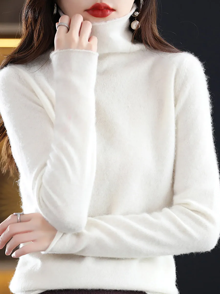 Women Autumn 100%Wool Turtleneck Soft Knit Sweater