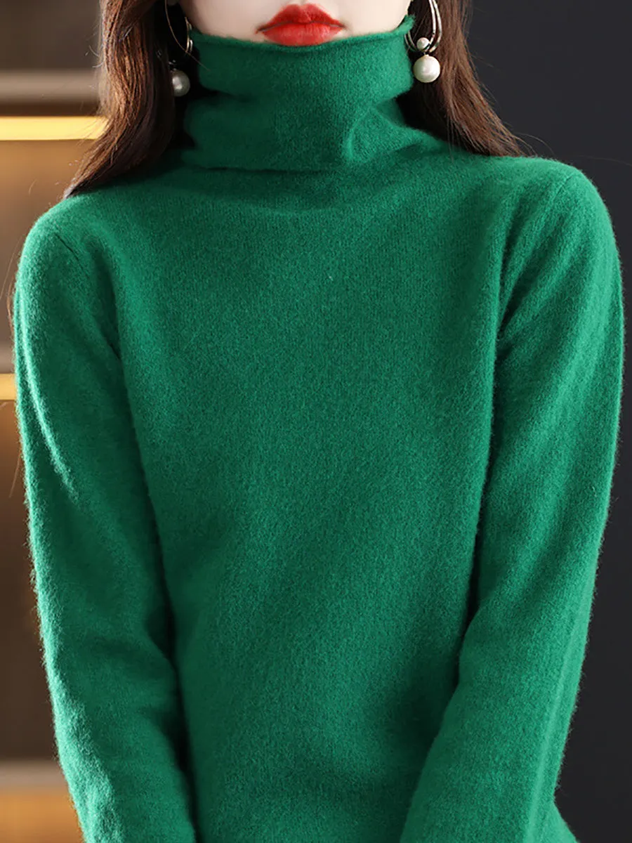 Women Autumn 100%Wool Turtleneck Soft Knit Sweater