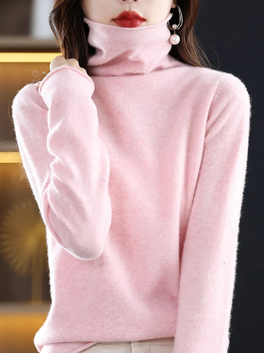 Women Autumn 100%Wool Turtleneck Soft Knit Sweater