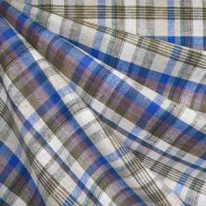 Yarn Dyed Plaid Linen Blend Shirting Olive/Blue